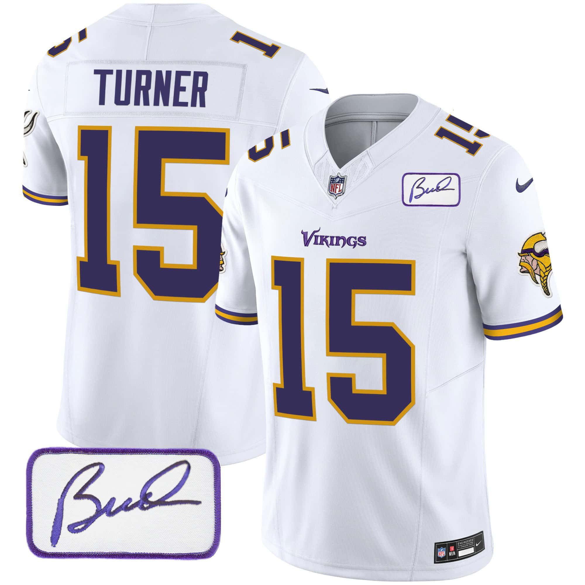 Men Minnesota Vikings #15 Turner White 2024 Nike Bud Grant Patch Classic Limited NFL Jersey